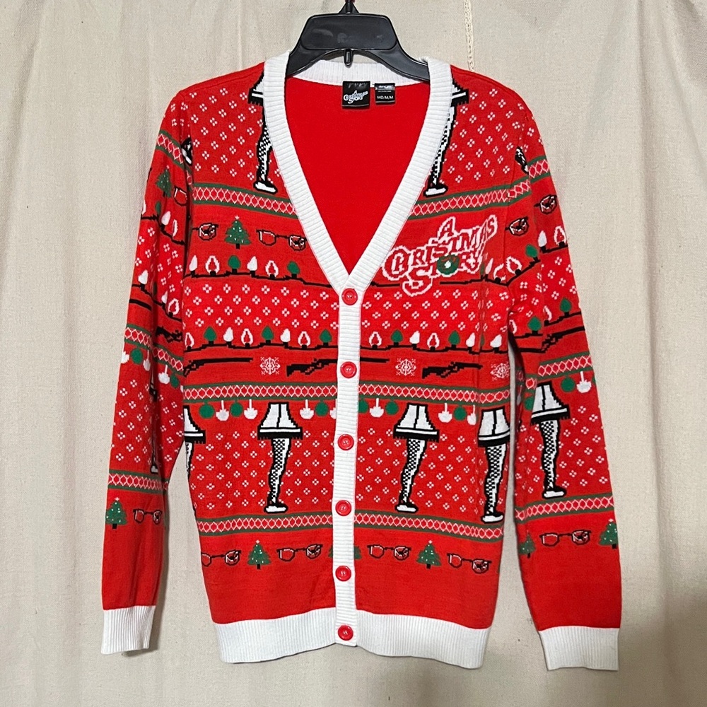 A Christmas Story Leg Lamp Cardigan Sweater Ugly Christmas Party M